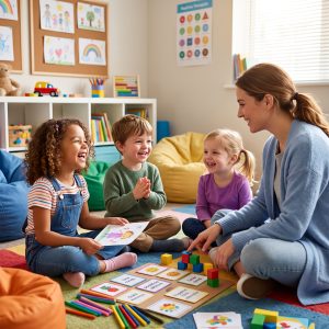 a picture of children playing with a therapist