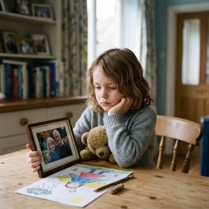 picture of a 7 year old processing grief.