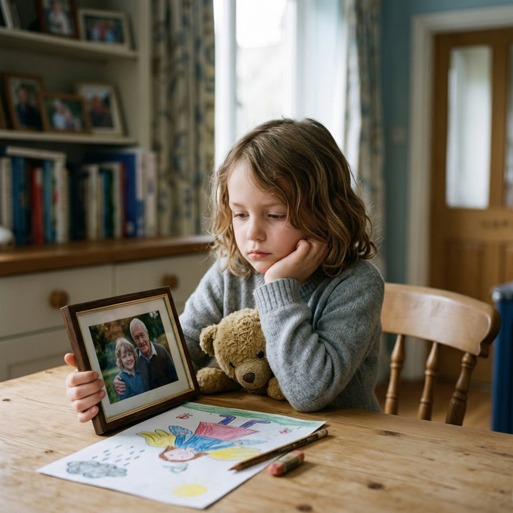 picture of a 7 year old processing grief.