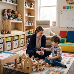 a therapist doing play therapy with a child
